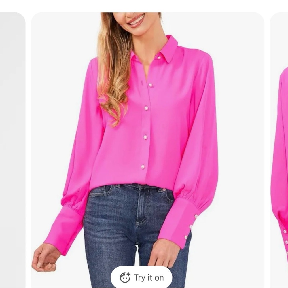 CeCe Vibrant Pink Blouse with Button Details